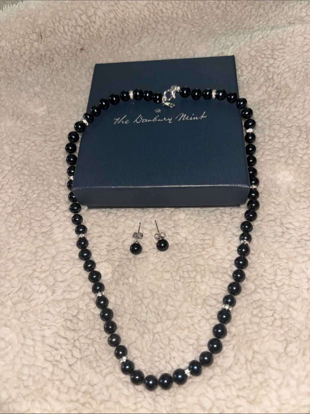 Danbury Mint Black Bead Necklace with Matching Studs